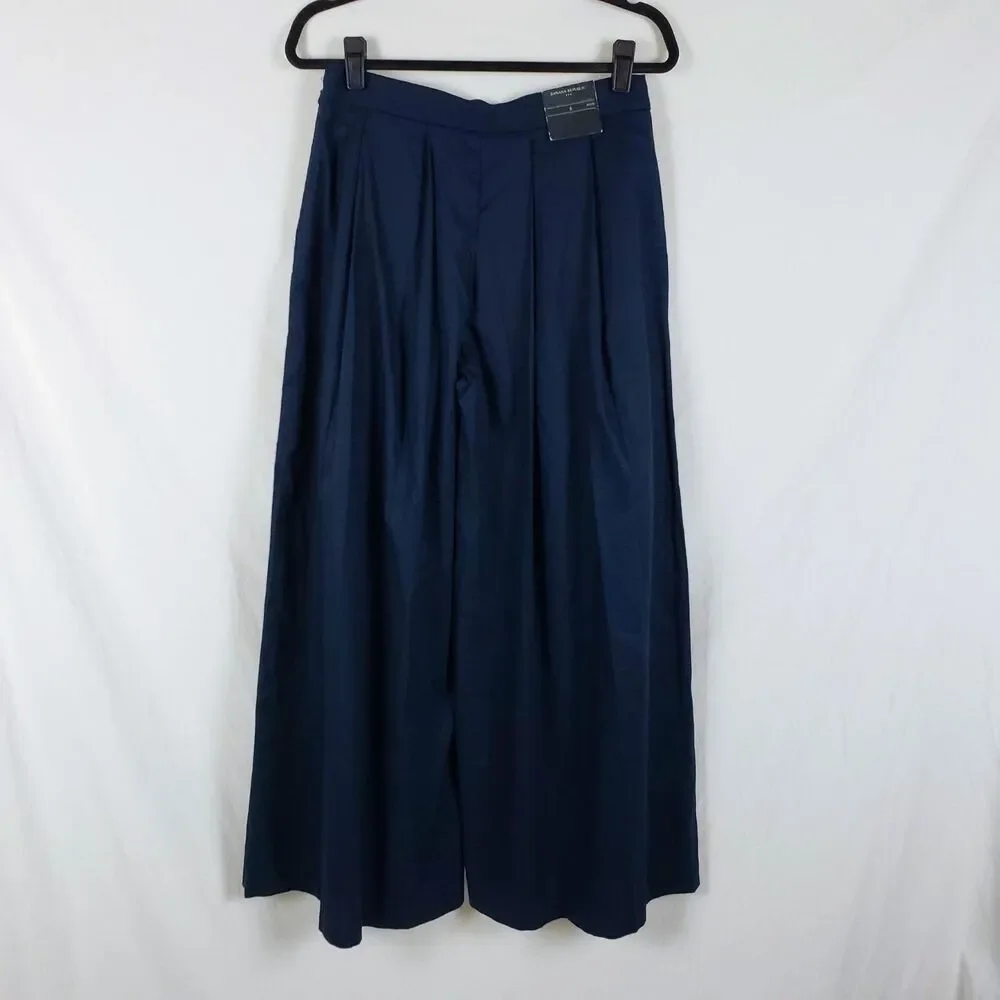 Banana Republic Minimalist Linen Blend Pleated Wide Leg Pants Womens 6P Navy